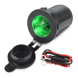Waterproof Multi-Color Power Outlet Adapter for Vehicles and Marine Use (Green with wire)