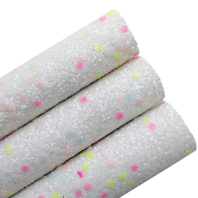 Pale Colors Flowers Confettis Chunky Glitter Vinyl Fabric Sheet Felt