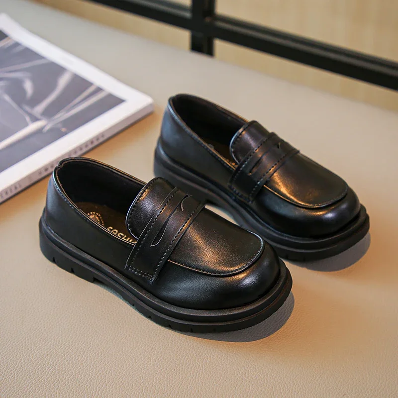 Black Leather Kids School Shoes for Girls