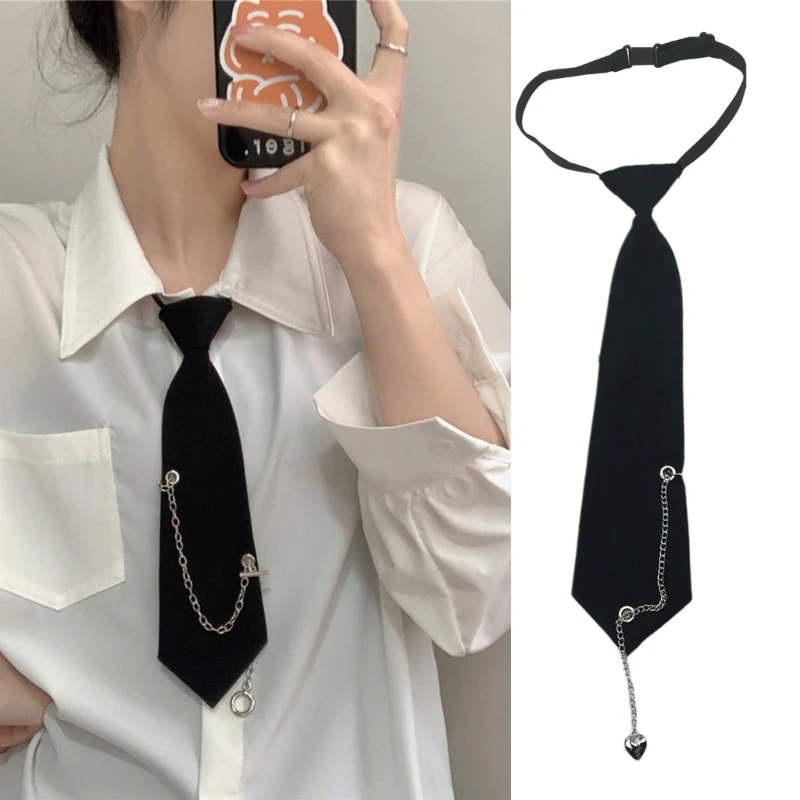 Gothic Chain Print Skinny Scarf Key Tassel Pattern Ribbon Neck Tie