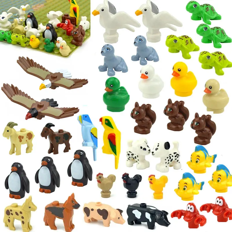 City Animal Series Suits Cute Seagull Penguin Dolphin Duck Chicken Cat Pig Rabbit Building Block Educational Toys Kids Gifts construction blocks building blocks anime block toys