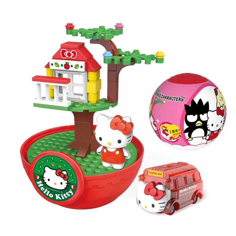 Genuine Sanrio Hello Kitty Toy Pudding Dog Cool Penguin Four Seasons House Scene Rebound Car Child puzzle block Big Twist Egg