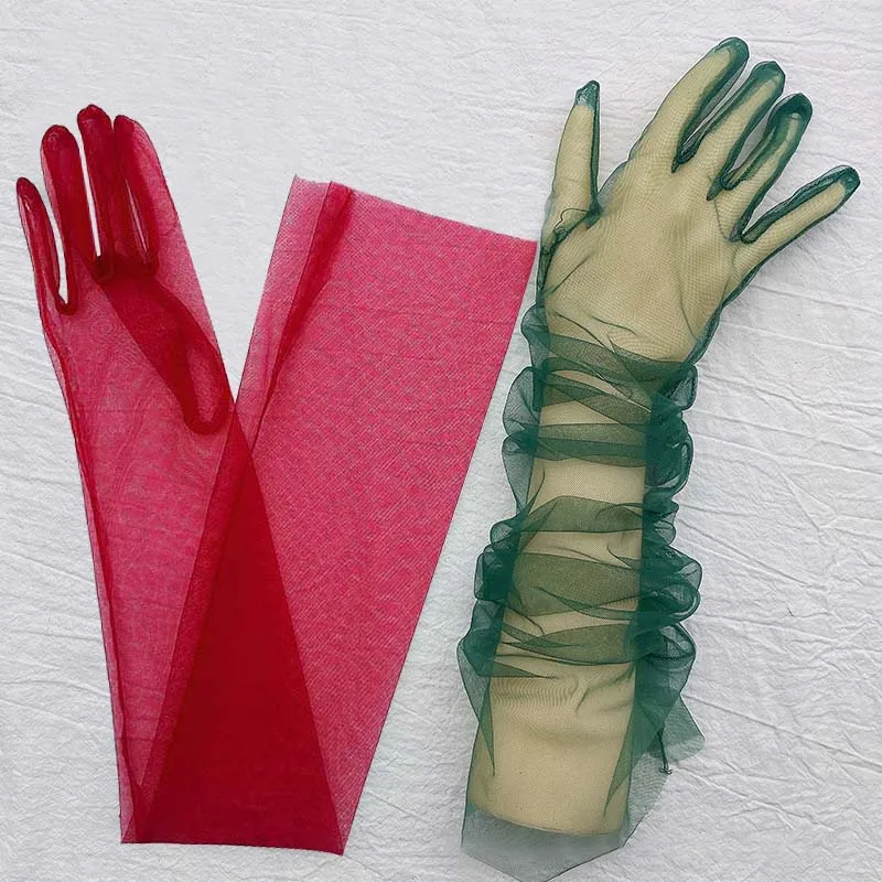 Transparent Sunscreen Gloves Women Sheer Tulle Thin Mesh Wedding Driving Club Party Prom Dancing Dress Etiquette Long Glove