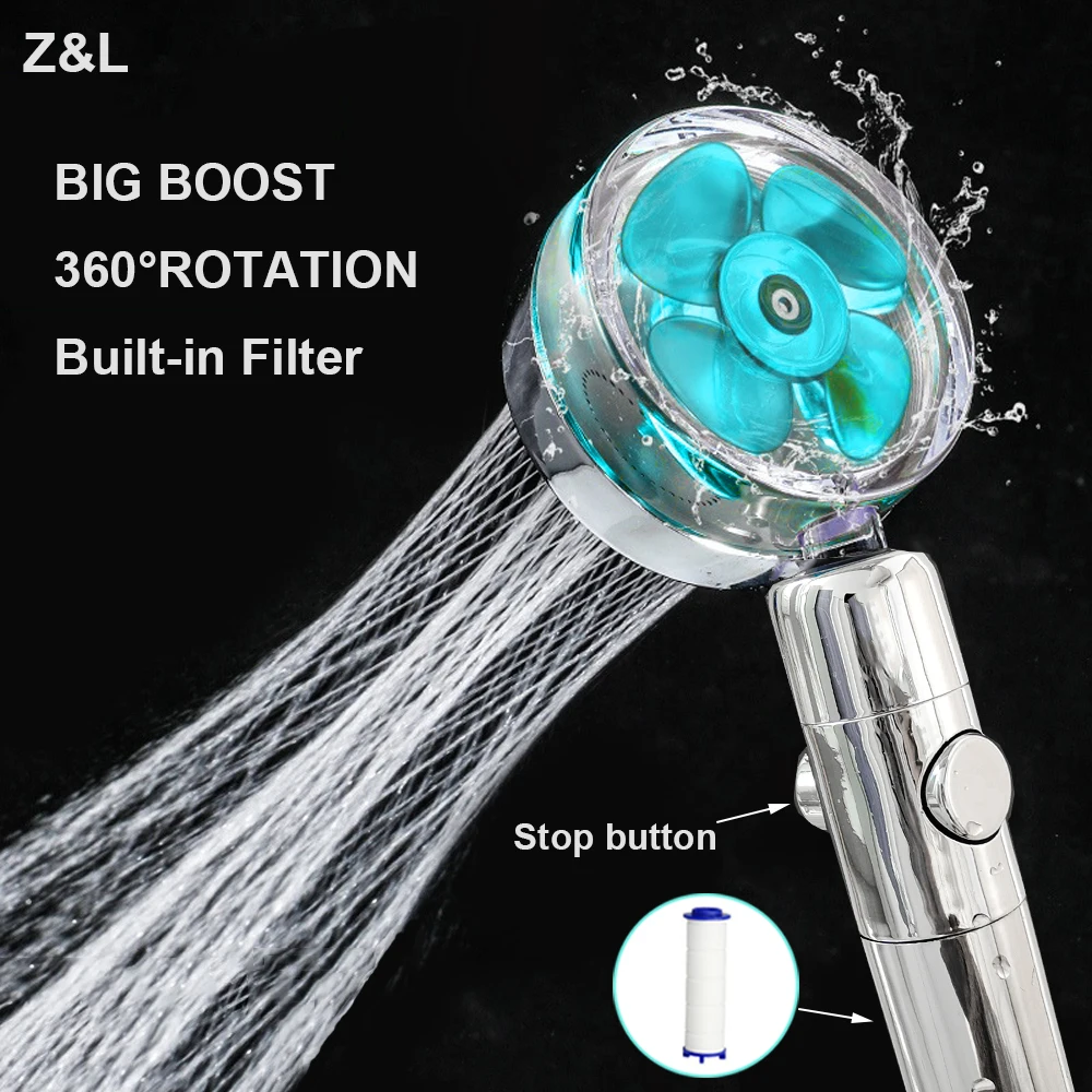 Hydro Jet Powered Handheld Turbo Fan High Pressure Shower Head 360