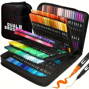 Pennarelli Acquerellabili a Doppia Punta Vibranti – Set Artistico per Disegno e Artigianato, Corpo in Plastica Resistente, Regalo di Natale