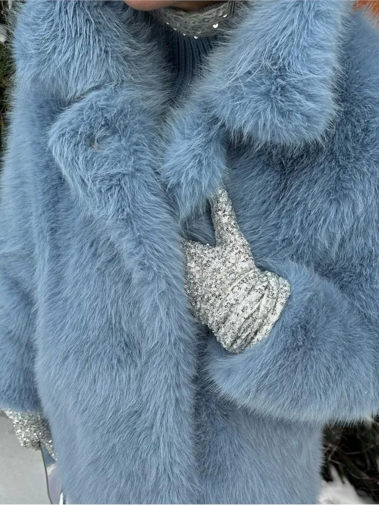 Mid-Length Women's Fur Coat Suit Collar Loose Imitation Fox Fur Plush Coats Warm Soft Thickened Winter Socialite Fur Overcoat 6