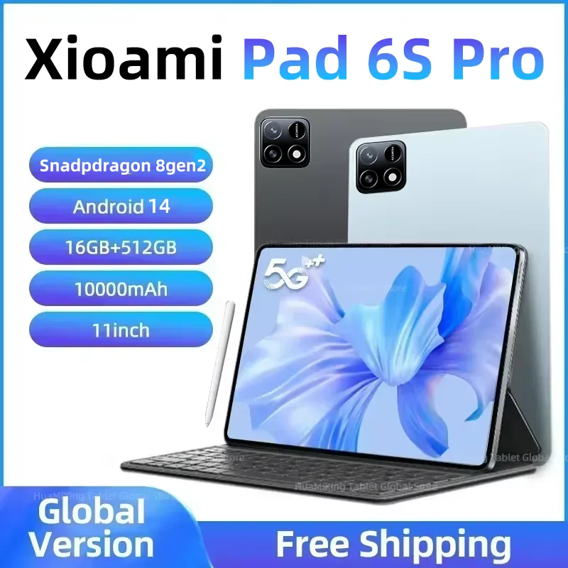 Tablet PC Global Version Original Pad 6S Pro 11inch HD 4K Snapdragon 8gen2 Android 14 22GB + 2TB 5G Dual SIM Bluetooth WiFi GPS