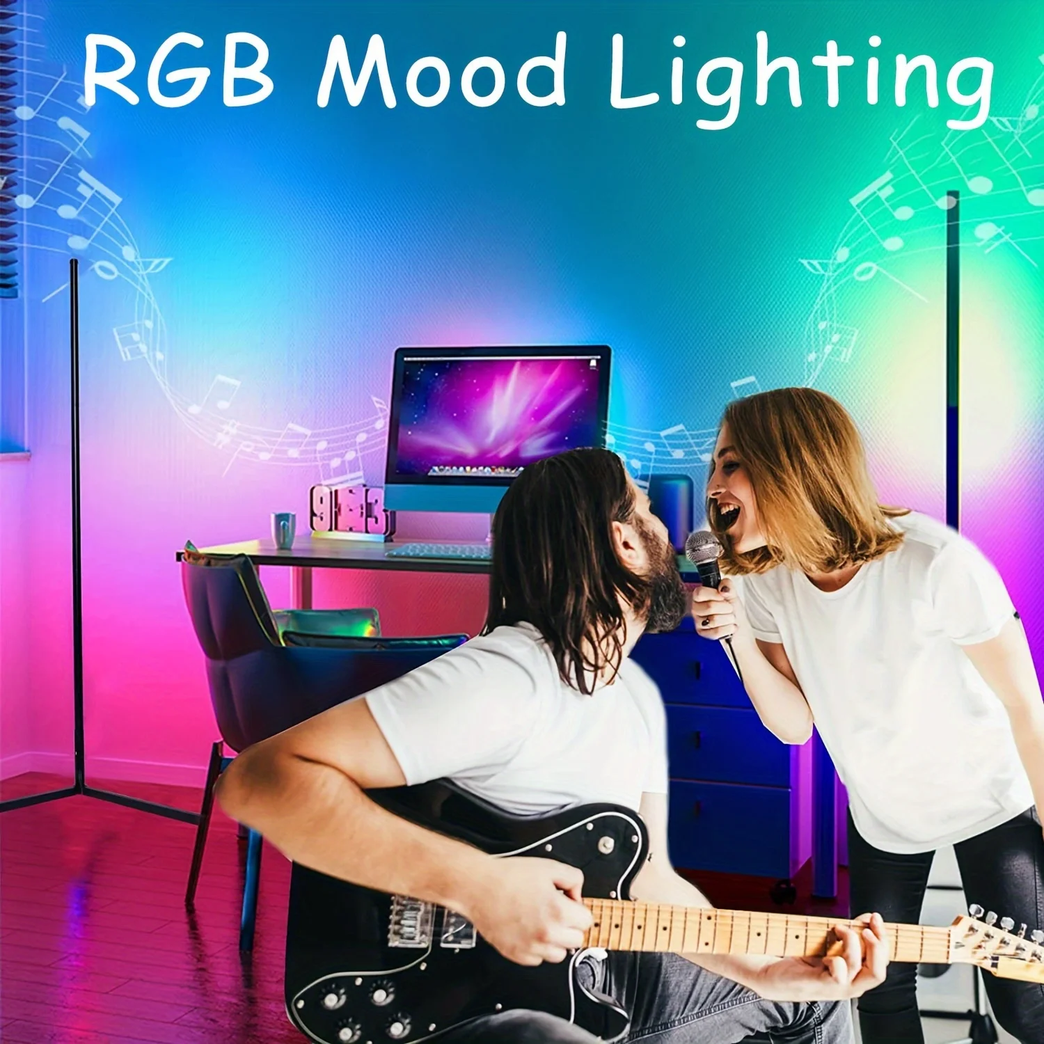 밝기 조절 가능 LED 분위기 조명, 블루투스 스마트 앱, LED 플로어 램프, 게임 거실 침실 홈 장식, RGB 야간 조명, 160cm