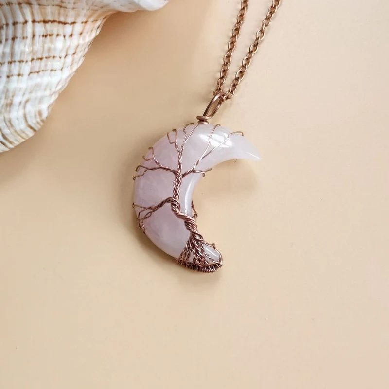 

Natural Stone Moon Choker Opal Amethyst Energy Life Of Tree Pendant Necklace For Women Girl Yoga Jewelry Party Gift