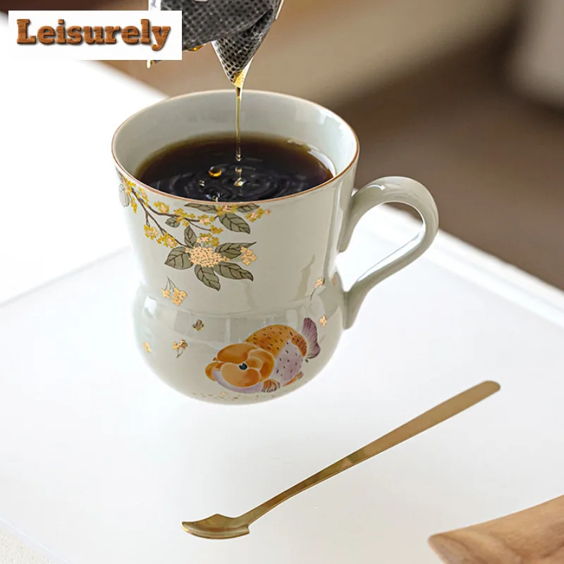 Grass Ash Gold Osmanthus Fish Gourd Coffee Mug Cappuccino Latte Cup Afternoon Tea Mug Personal Office Water Cup Teaware Craft