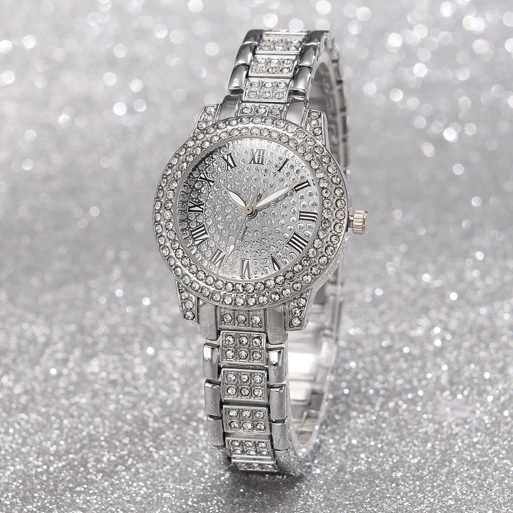4 PCS Set Luxury Watch Women Necklace Earrings Rhinestone Fashion Wristwatch Female Casual Ladies Watches Bracelet Set Cloc 3