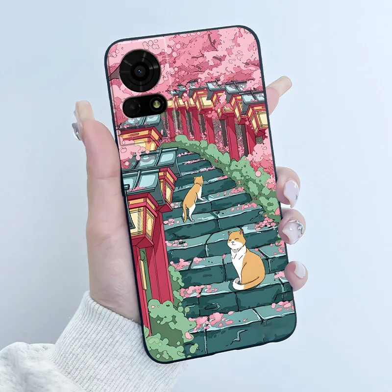 Cute Cartoon Soft Silicone Protective Phone Case - Black