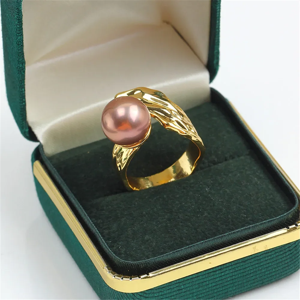 

Domestic 14k gold plated colour preserving shaped leaf ring zirconia pearl empty holder adjustable DIY accessories women