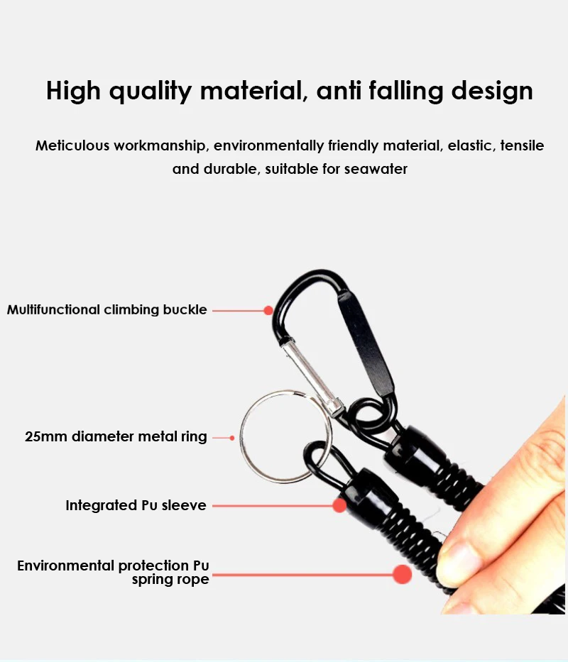Description Picture 5 of itemFishing Missed Rope Anti-lost Spiral Spring Lure Pliers Lanyard Wire Spring Rope Prevent Rod Drop Lose Tool