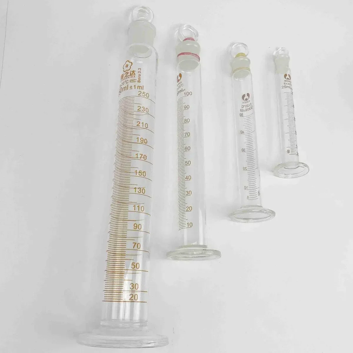 5ml/10ml/25ml/50ml/100ml/250ml/500ml/1000ml Glass Measuring Cylinder With Plug Stopper Graduated Lab Laboratory