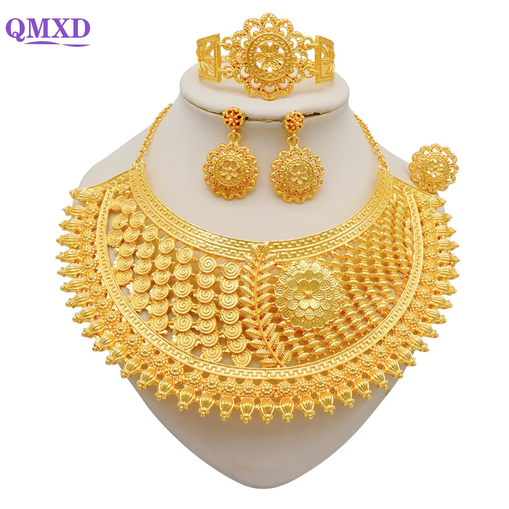 Saudi Arabia Wedding Gold Color Jewelry Sets For Women Dubai Bridal Party  Gifts Rope Pendant Necklace Bracelet Earring Ring Set - Jewelry Sets -  AliExpress