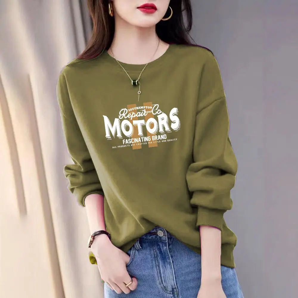 2023 Autumn and Winter Women's New Commuter Casual Loose Print Round Neck Long Sleeve Comfortable Versatile Pullover Tops