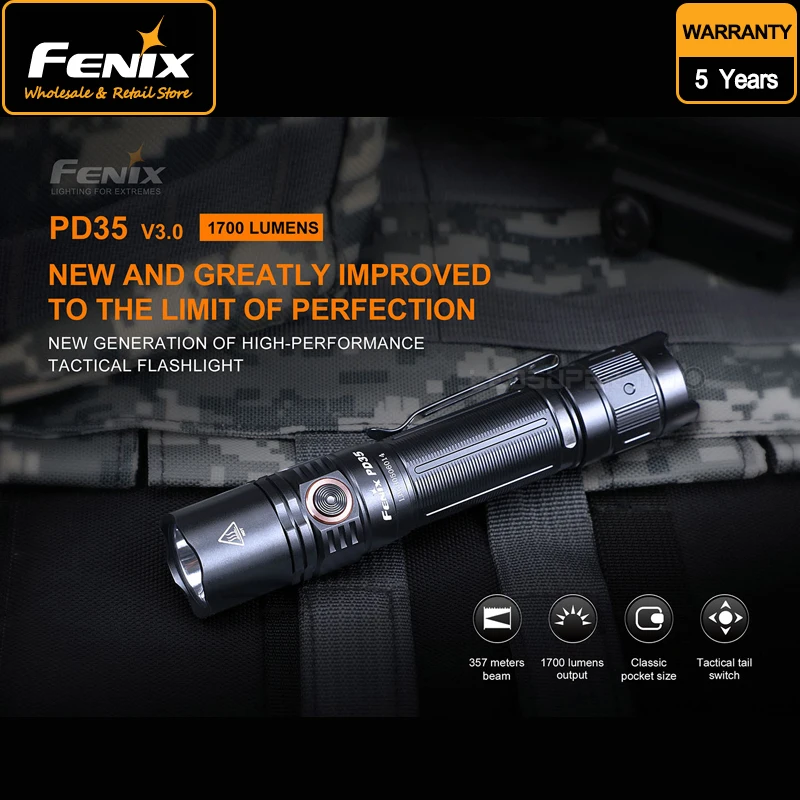 Patrolling Torch FENIX PD35 V3.0 1700 Lumens High-Performance Tactical Flashlight with Li-ion Battery