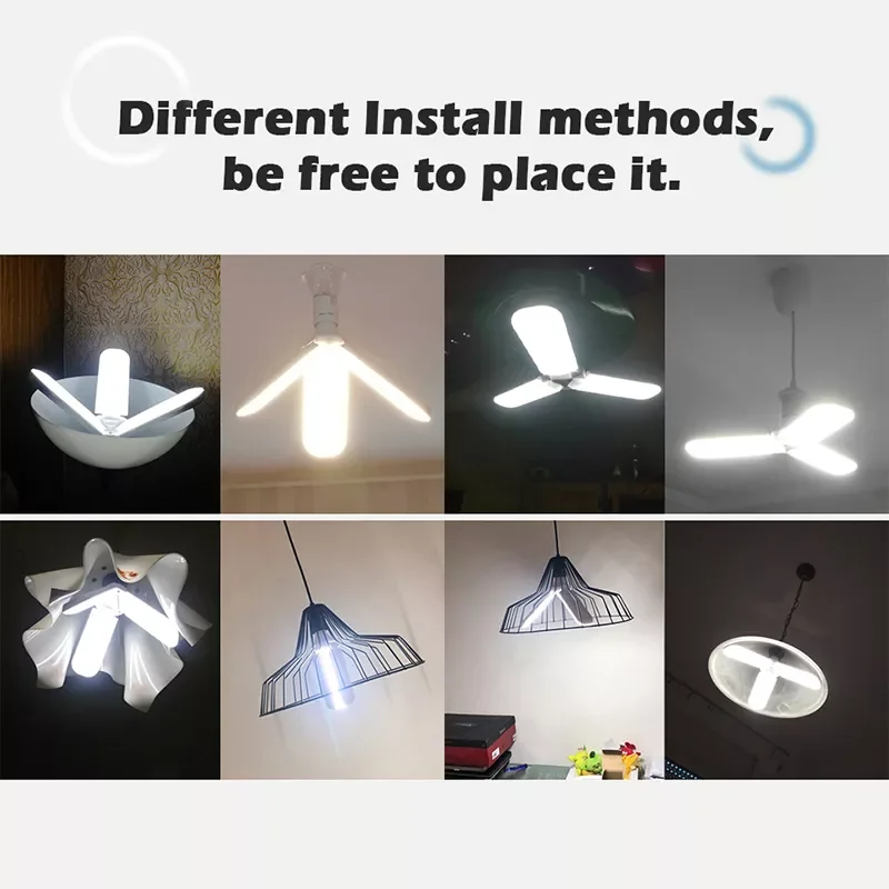 LED 전구 45W E27 220V 30W 60W 홈 에너지 절약 고휘도 펜던트 조명, 접이식 팬 블레이드 LED 차고 조명