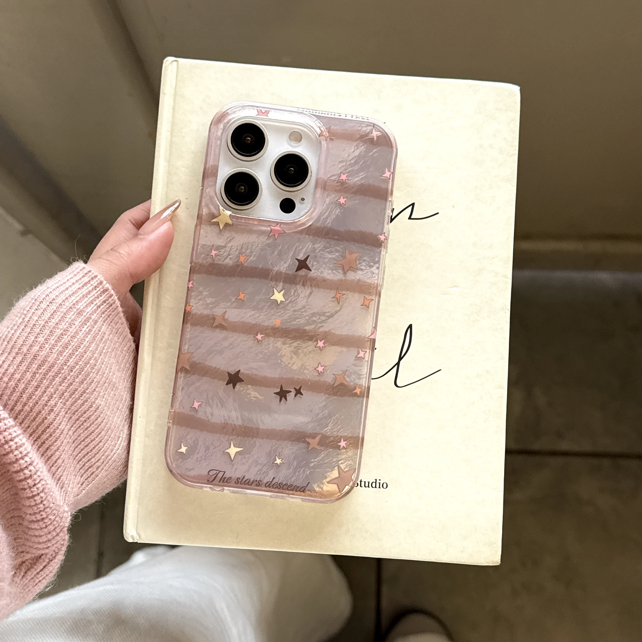 Korea Simple Striped Colourful Stars Lanyard Phone Case for iPhone 16 15 14 13 Pro Max Back Cover Funda