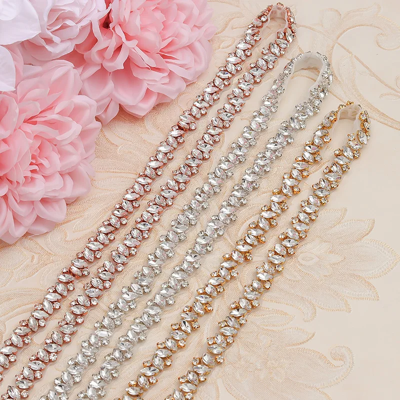 

1Yard Or 10Yards Thin Rhinestone Applique Trim Bridal Dress Belt Rhinestone Decoration Applique DIY Rhinestones Sticker 2023 New