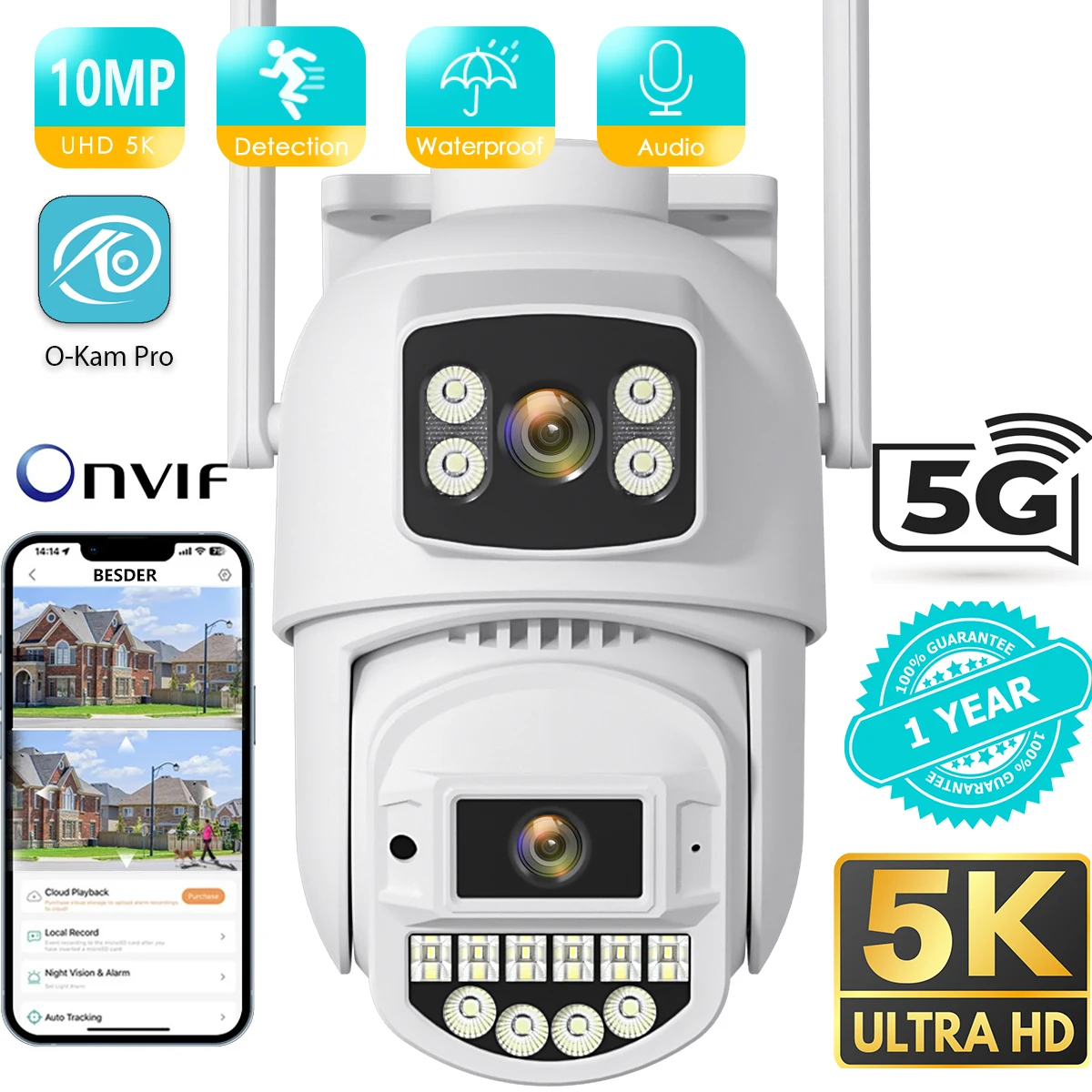 2 Telecamere Di Sicurezza WiFi Per Esterno – 3MP, Panoramica 360°, Visione Notturna A Colori, Audio Bidirezionale