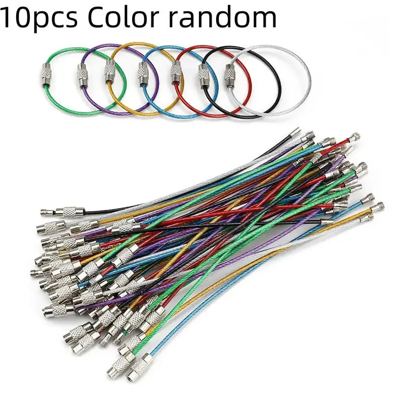 Colorful Stainless Steel Wire Keychain Ring Screw Lock Keyring Circle Rope Cable Loop For Outdoor Camp Luggage Tag Gadget