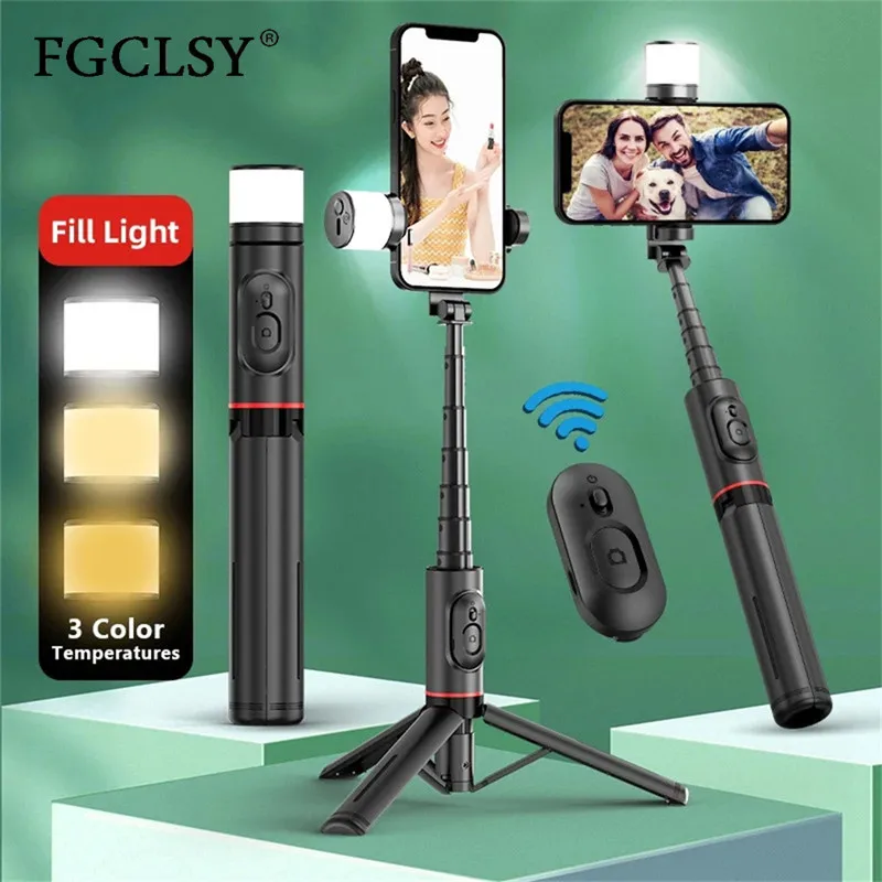 Aluminum Hidden Wireless Selfie Stick Bluetooth Shutter Monopod Phone Tripod With Fill Light For Live Broadcast FGCLSY New