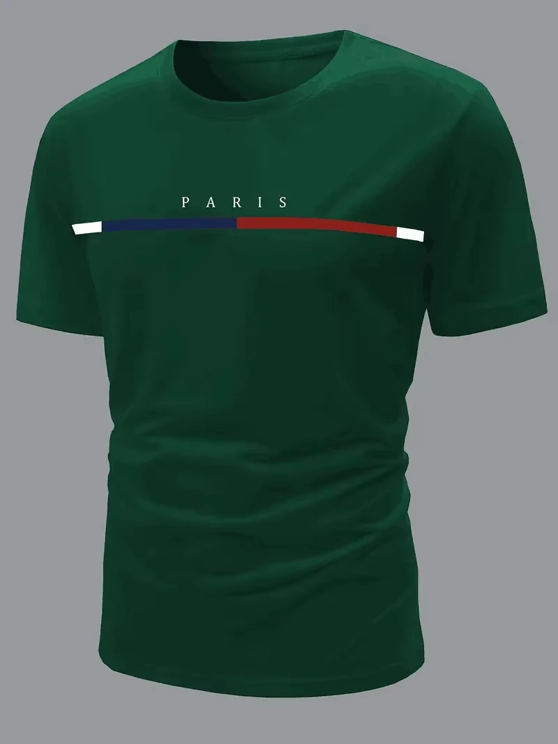 Men T-shirt Paris Theme Pattern Print Men's Comfortable T-shirt Pattern T-shirt Men's Summer Wear Men's Clothing