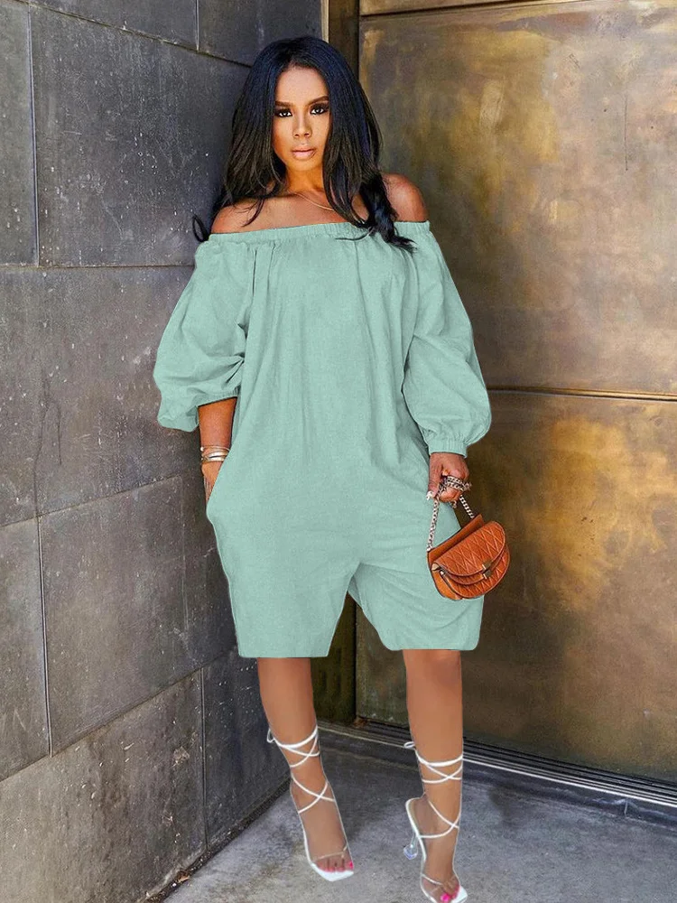 Wmstar Women Jumpsuit Summer Sexy Off Shoulder Casual Loose Long Sleeve Baggy Solid Color Lady Streetwear Vintage Shorts Romper