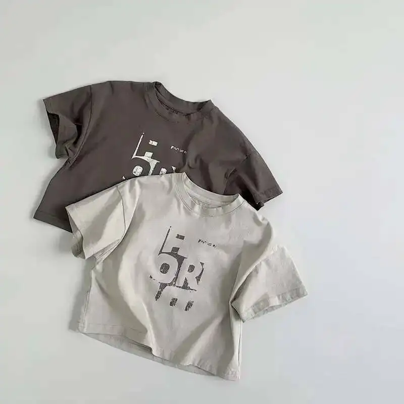 Sommer Kinder T-Shirts 1-8y Jungen Baumwolle Brief Kurzarm T-Shirts lässige Tops T-Shirts koreanische Kleinkind tragen T-Shirt Kinder kleidung – Detail 6