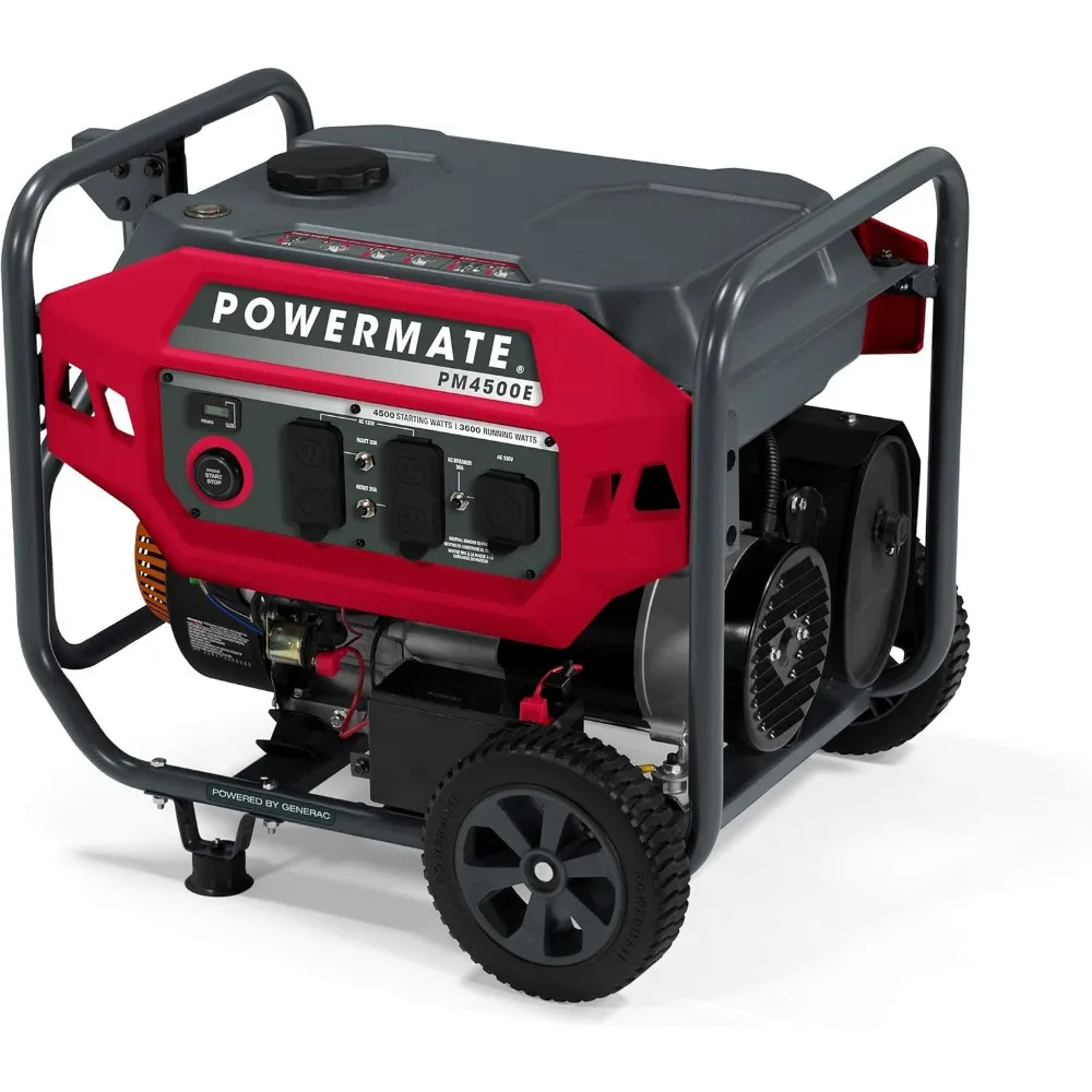 Powermate PM4500E 4,500-Watt Gas-Powered Portable Open Frame Generator Quiet Electric Start Ideal for Home Camping