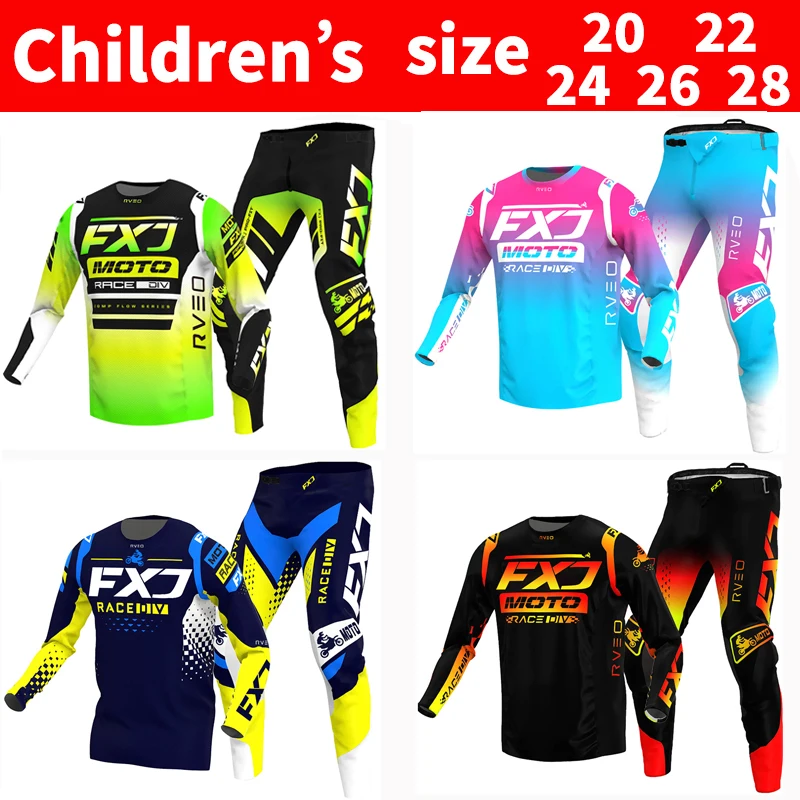 FXJ Motocross Jersey and Pants children kids Youth MTB DH UTV Enduro MX Gear Set Combo Off Road Racing Suit motorcycle