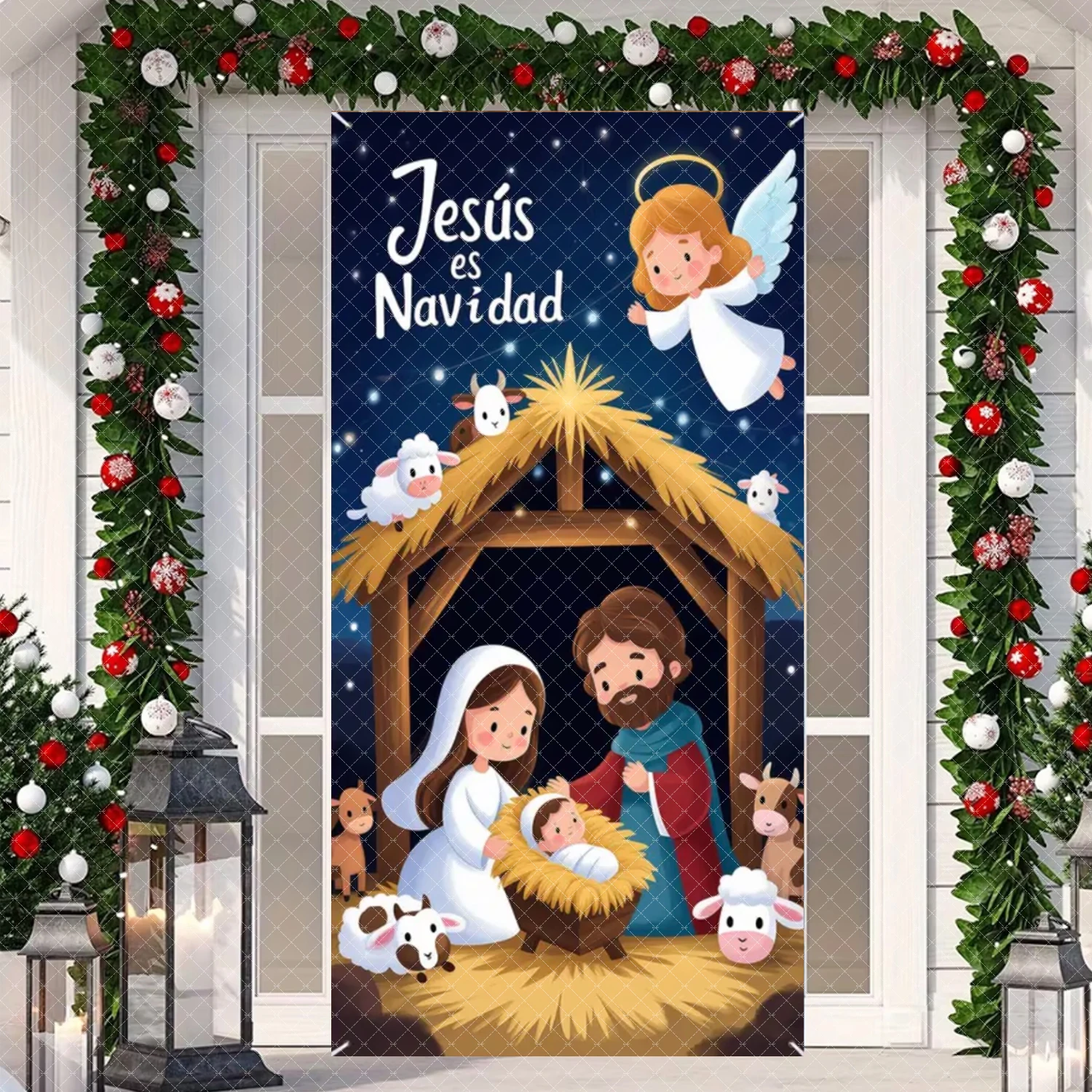 Weihnachten Neujahr Helle Sterne Tür Banner Krippe Jesus Krippe Ave Mary und Joseph Heilige Festival Liefert Party Dekor – Detail 20