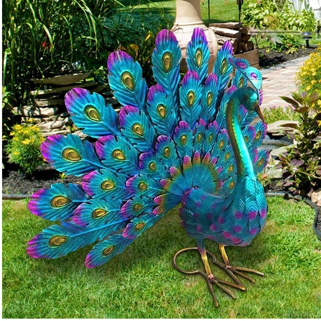 Garden Decor Outdoor Statues Metal Peacock DecorSculptures Set of 2 yard  home