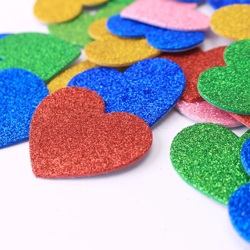 450 Pieces Colorful Glitter Foam Stickers Self Adhesive Stars Mini Heart Shapes