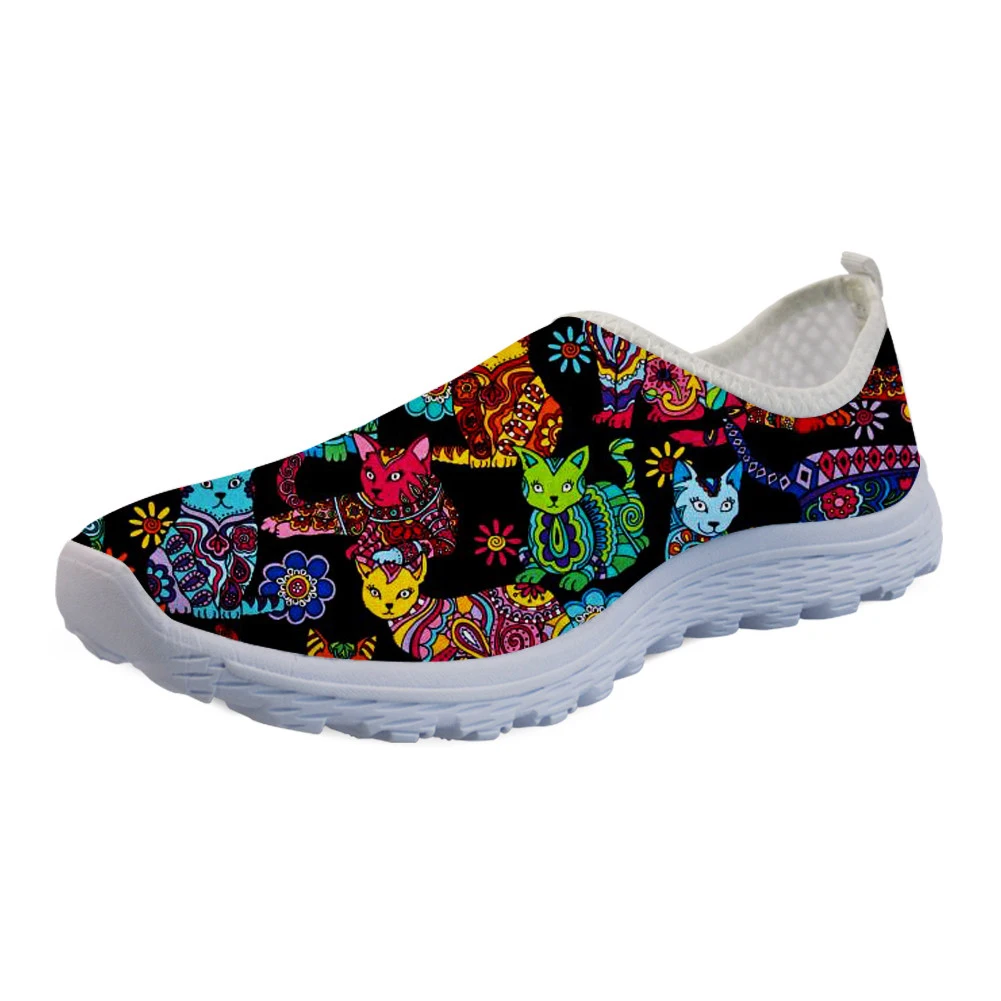 

Cartoon Cats Printed Spring Summer Mesh Ladies Sneakers Slip On Loafers Women Flats Super Light Walking Female Flat Casual Shoes