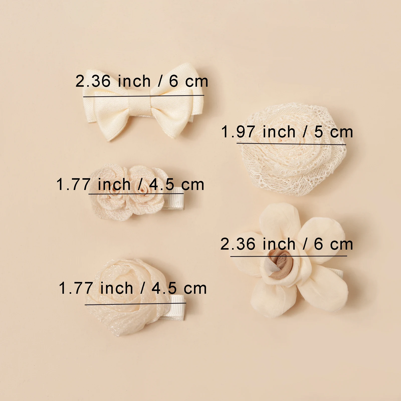 5pcs 베이지 시뮬레이션 꽃 소녀를위한 헝겊 클립 귀여운 미니 바레트 파티 사진 귀여운 장식 머리 친화적 인 머리핀