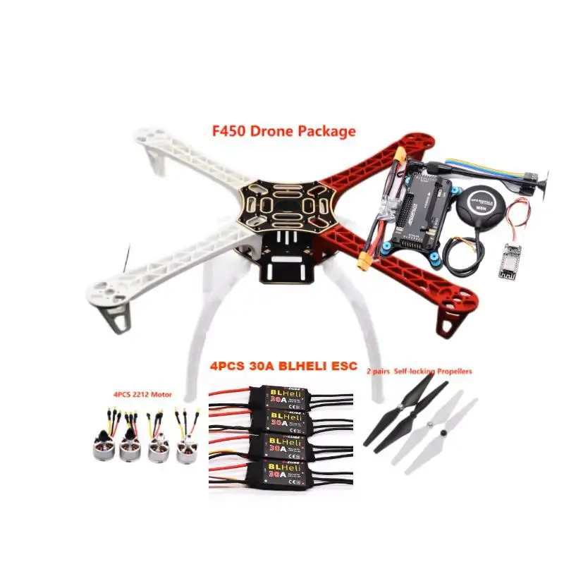 Contrôleur de vol APM 2.8 et module GPS M8N montés sur le châssis F450.