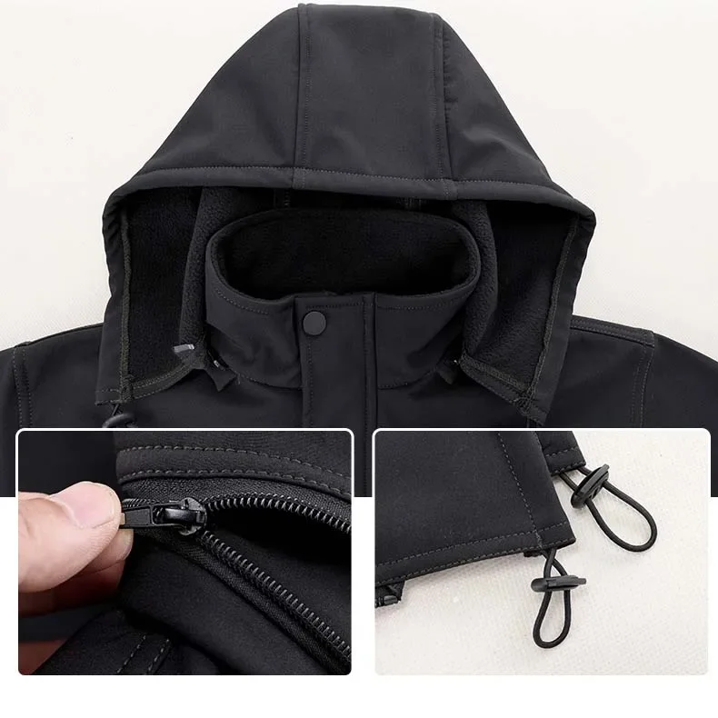 Winter Autumn Tactical Jacket Suit Men Soft Tactical Jackets Waterproof Pants Men Hiking Camping Hood Windbreaker Fleece Jacket 3