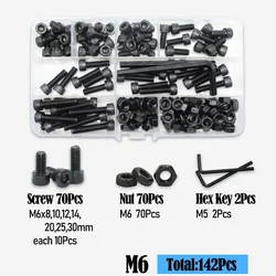 Premium Black Steel Hex Cap Screws Assortment Kit - Grade 12.9 (Socket  142pcs M6)