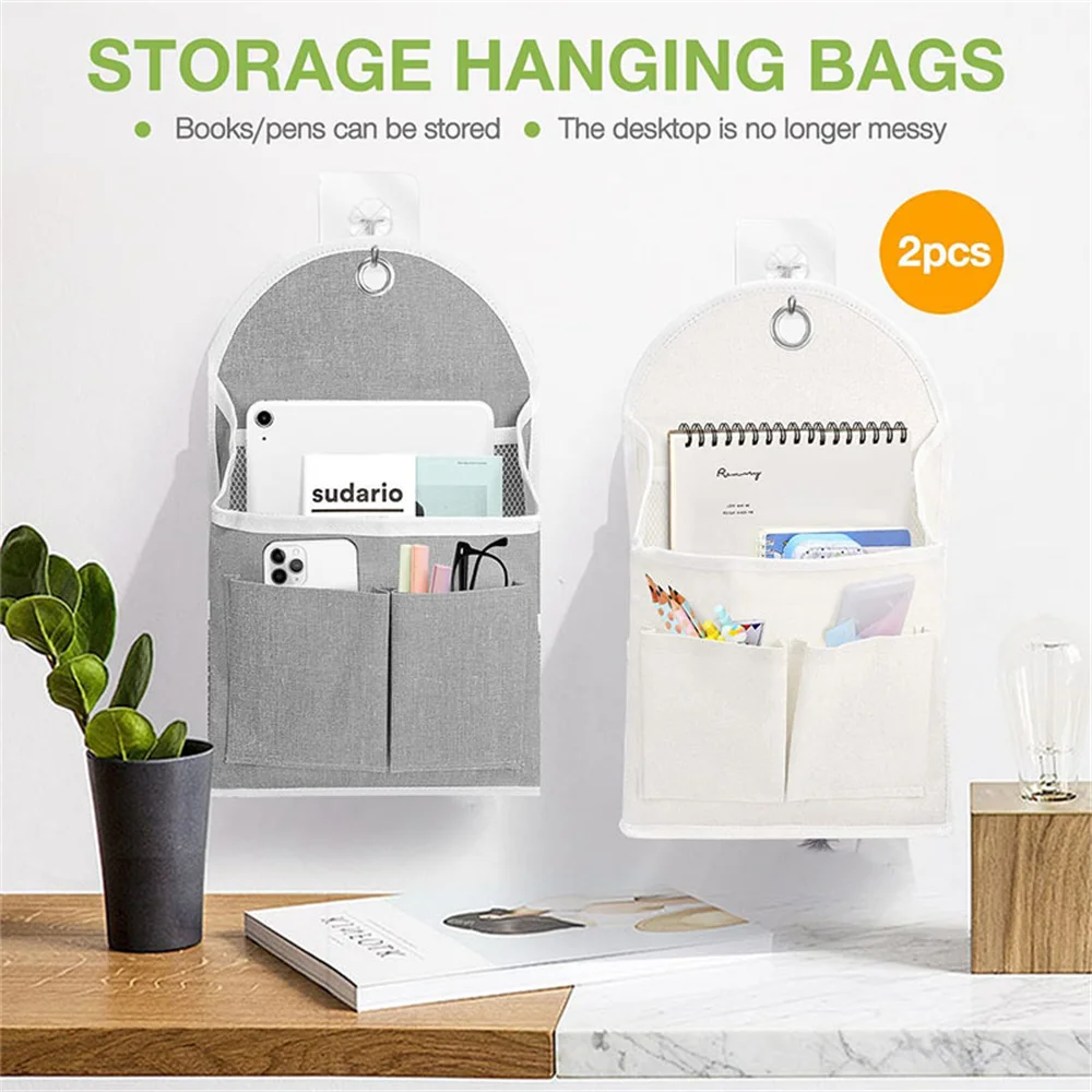 Fabric Hanging Storage Bag for Dormitory Wall Mounted Wall Door Bags Dual-Pocket Side Mesh Organizer Book Magazine Phone Holder 2