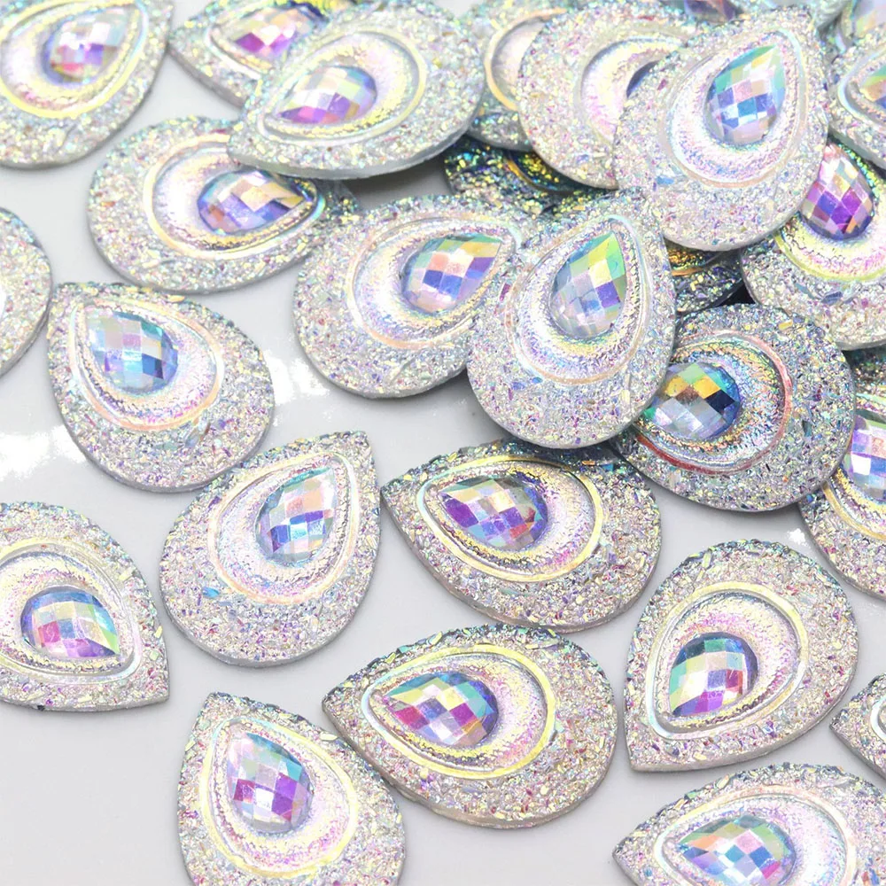 Goldene Pfauen-Strasssteine, Wassertropfen, Kunstharz-Ornamente für DIY-Kleidungszubehör, tropfenförmige Kristalle mit flacher Rückseite, Basteln, 18 x 25 mm – Detail 5