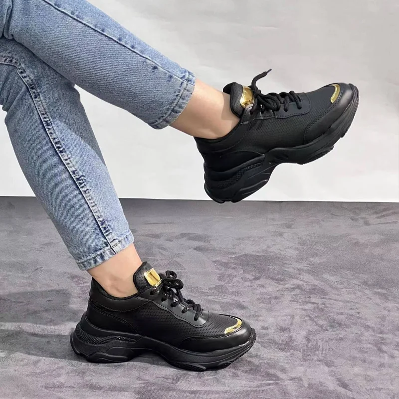 New Heel Mesh Sports Shoes Sneakers Women's Breathable Lace-up Platform Sneakers Splicing Lace Up Outdoor Vulcanized Shoes 4