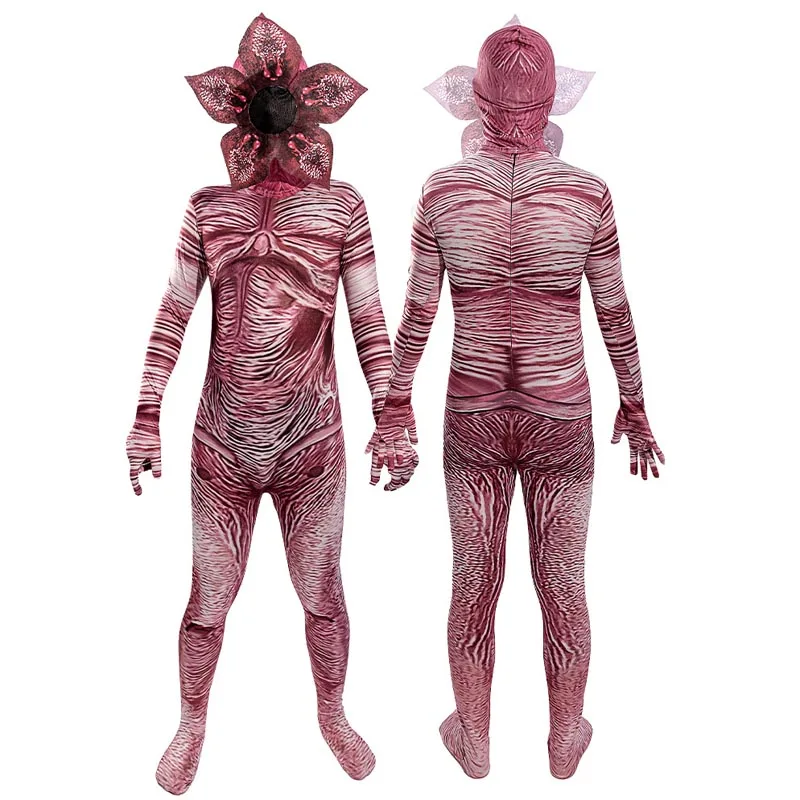 Scary Jumpsuit Costumes Adult Kid Cosplay Demogorgon Skull Horror Cosplay Bodysuit Mask Outfits Halloween Chomper Carneval Suit