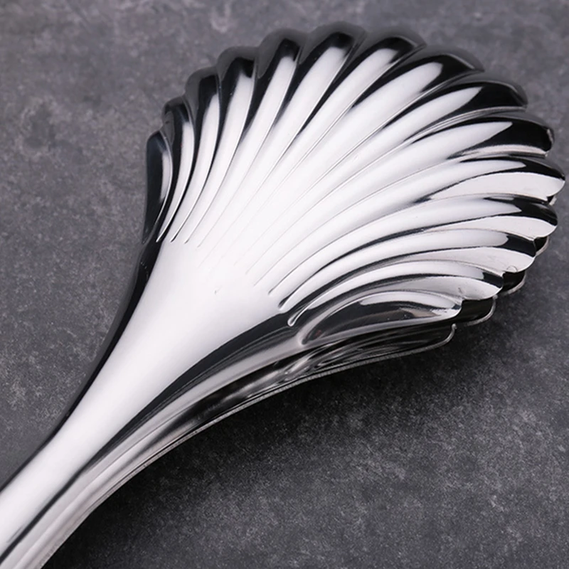 Shell-shape Silver Stainless Steel Food Tongs Multi-functional Bread Clamp Barbecue Steak Clips Non-Stick Cake Tong Kitchen Tool