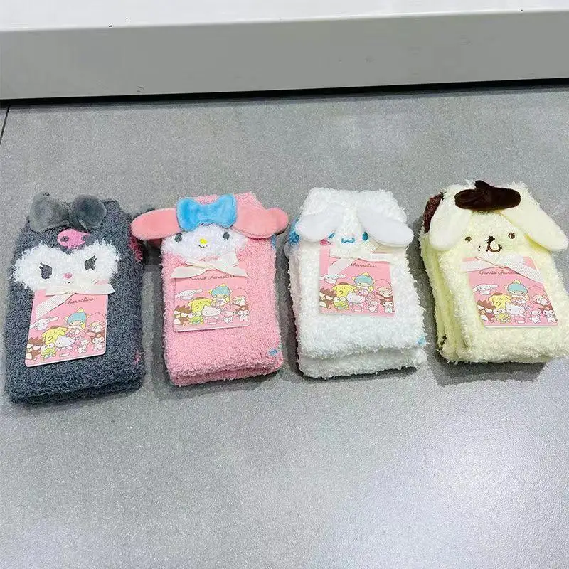 

Sanrios Winter Kawaii Hello Kittys Socks Cartoon Kuromi Cinnamoroll Cute Girl Heart Cotton Embroidery Women's Middle Tube Socks