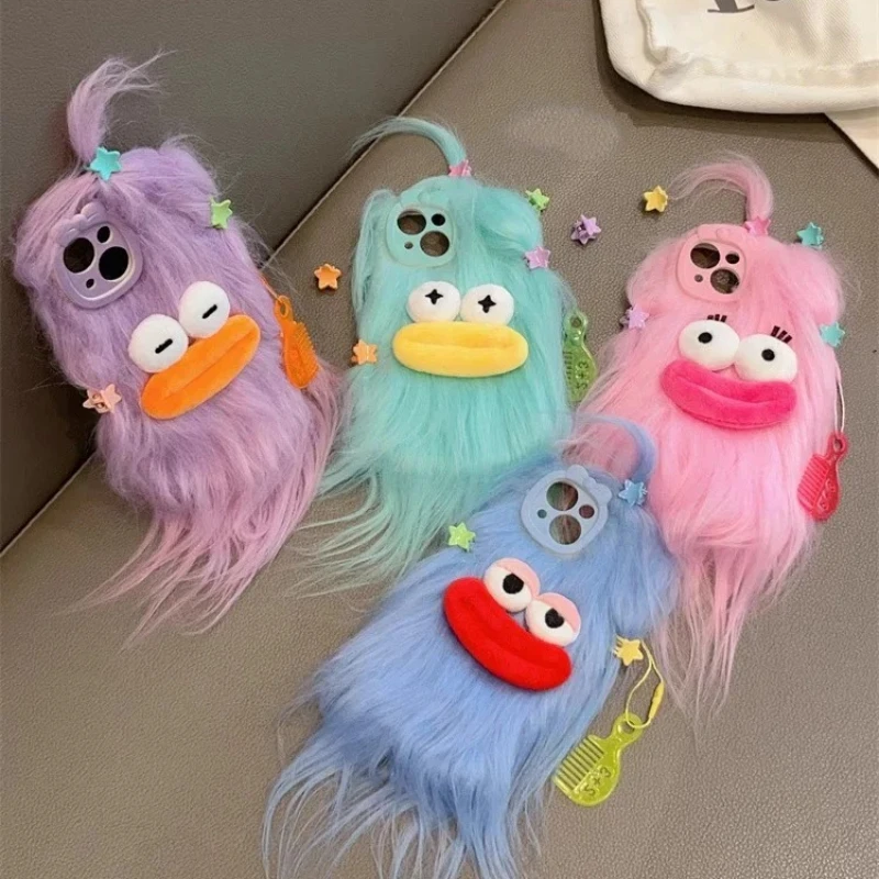 Korean Fluffy Plush Monster Winter Warm Phone Case - Cute & Soft Fur Cover