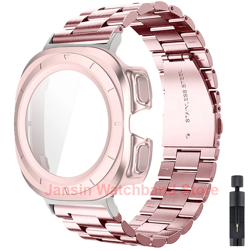 Premium Glass Case with Metal Strap - Stainless Steel Watch Band