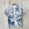 Foreign trade dirty octopus print men's youth short-sleeved luxury lapel shirt linen Hawaiian single-breasted shirt cardigan 5